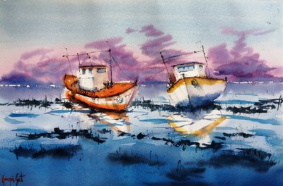 Boote bei Ebbe Spiegelungen von Giorgio Gosti