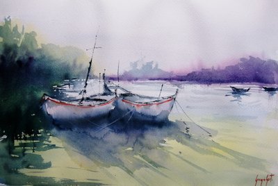Neblige Morgenboote von Giorgio Gosti