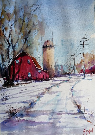 Rote Scheune Winter von Giorgio Gosti