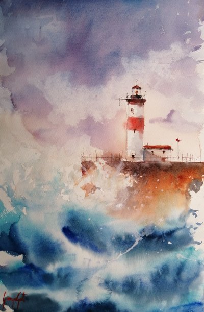 Stürmischer Leuchtturm Wellen von Giorgio Gosti