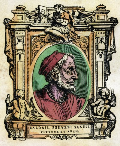 Porträt von Baldassarre Peruzzi (1481-1536) sienesischer Architekt und Maler. Gravur aus "Die Leben" von Giorgio Vasari (1511-1574) 1568 von Giorgio Vasari