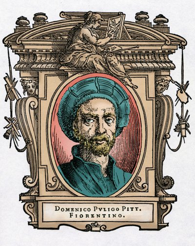 Porträt von Domenico Puligo, italienischer Maler. Gravur aus dem Werk Leben der ausgezeichnetsten Maler, Bildhauer und Architekten von Giorgio Vasari von Giorgio Vasari
