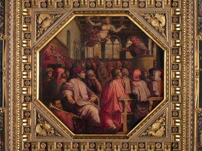 Rede von Antonio Giacomini für den Krieg gegen Pisa in der Sala dei Duecento von Giorgio Vasari