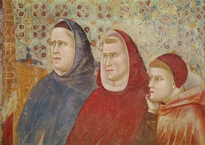 Der heilige Franziskus predigt eine Predigt an Papst Honorius III. (Detail) von Giotto di Bondone