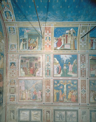 Ansicht der Fresken an der linken Wand, ca. 1303-05 (nach der Restaurierung) von Giotto di Bondone