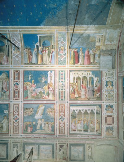 Ansicht der Fresken an der linken Wand, ca. 1303-05 (nach der Restaurierung) von Giotto di Bondone