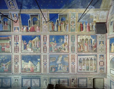 Ansicht der Nordwand mit Szenen aus dem Leben der Jungfrau Maria und dem Leben Christi, ca. 1305 von Giotto di Bondone