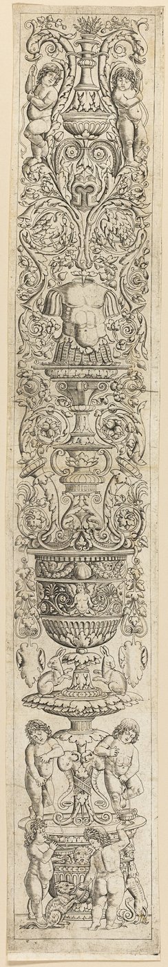 Vier Kinder mit einer Katze und einem Hund, Tafel neun aus Zwölf Ornamenttafeln von Giovan Pietro Birago