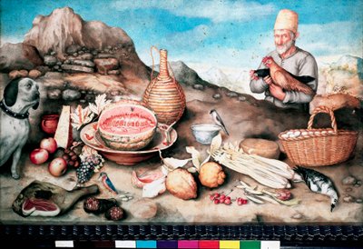 Stillleben Fisch, Melone, Schinken, Artischocke, Sellerie, Wild von Giovanna Garzoni von Giovanna Garzoni