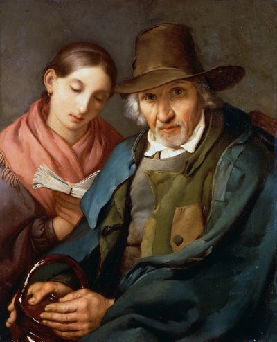 Figur eines älteren Mannes, der mit einem jungen Bürger ein Buch liest, von Giovanni Carnovali genannt Piccio (1804-1873), Öl auf Leinwand, 72x59 cm von Giovanni Carnovali