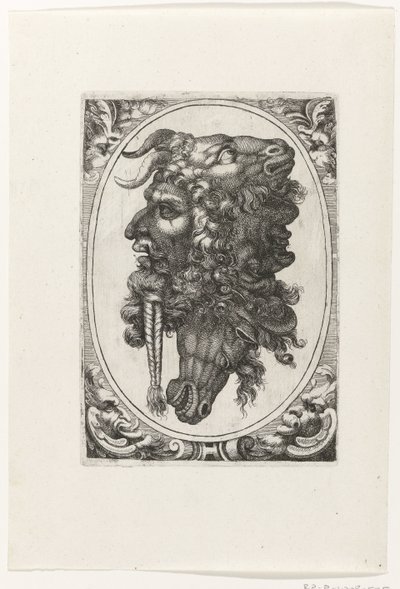 Zusammensetzung von zwei Gesichtern, einem Pferdekopf und einem Ziegenkopf von Giovanni Andrea Maglioli