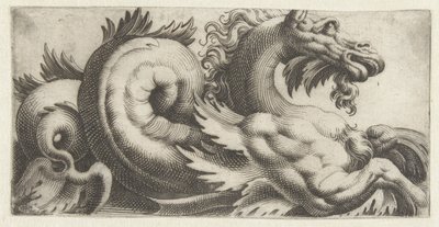 Seepferdchen mit blattförmigen Flossen und einem Bart (Friesen mit Seemonstern) von Giovanni Andrea Maglioli