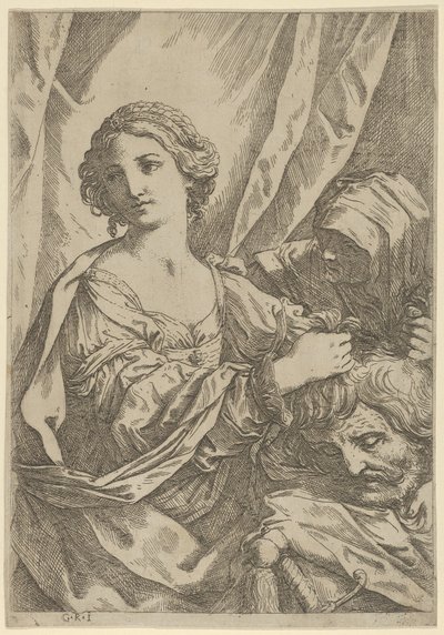 Judith, die den Kopf von Holofernes an den Haaren hält und nach links schaut, eine alte Frau..., 1600-1640 von Giovanni Andrea Sirani
