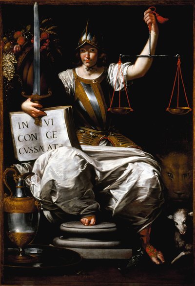 Allegorie der Gerechtigkeit als Frau mit Schwert und Waage von Giovanni Andrea di Ferrari