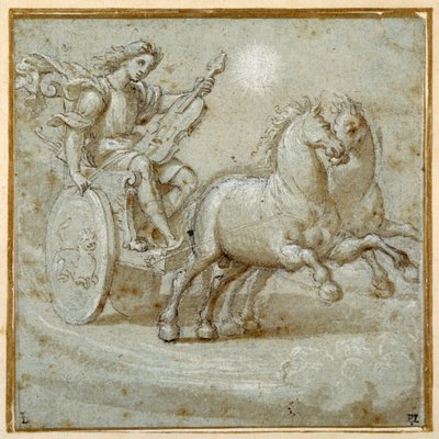 Apollo sitzt in seinem Wagen mit seiner Geige von Giovanni Antonio (circle of) Pordenone
