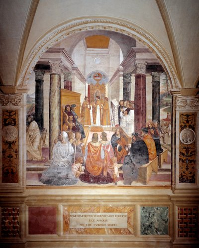 Benedikt exkommunizierte zwei Nonnen und absolviert sie nach ihrem Tod (Fresko) von Giovanni Antonio Bazzi Sodoma