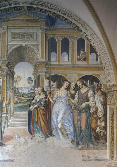 Florentius schickt die Dirnen ins Kloster, Szene aus dem Leben des heiligen Benedikt von Giovanni Antonio Bazzi Sodoma