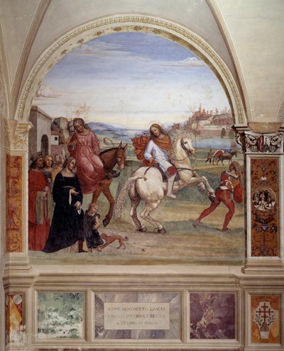Wie Benedikt das Haus seines Vaters verließ und nach Rom ging, um zu studieren (Detail) von Giovanni Antonio Bazzi Sodoma
