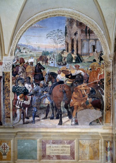 Wie Benedikt die Zerstörung von Monte Cassino vorhersagt (Detail) von Giovanni Antonio Bazzi Sodoma