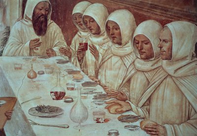Der heilige Benedikt hat reichlich Mehl erhalten und die Mönche gespeist (Detail) von Giovanni Antonio Bazzi Sodoma