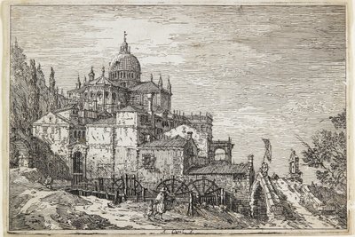 Landschaft mit Kirche, Häusern und Mühle von Giovanni Antonio Canal