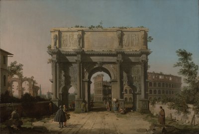 Ansicht des Konstantinsbogens mit dem Kolosseum von Giovanni Antonio Canal