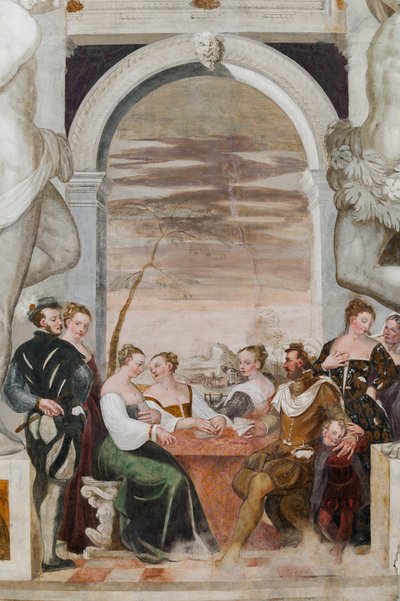 Kartenspiel, Hauptsaal, ca. 1570 (Fresko) von Giovanni Antonio Fasolo