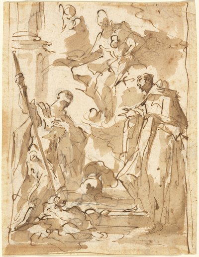 Die Madonna und das Kind in Herrlichkeit mit dem heiligen Theodor und einem monastischen Heiligen von Giovanni Antonio Pellegrini