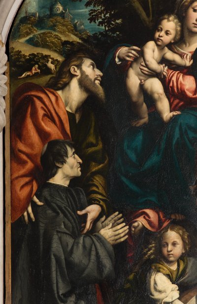 Altar der Heiligen Katharina, Madonna und Kind zwischen den Heiligen Philippus und Jakobus und dem Stifter Giacomo Schizzi, Il Pordenone 1522 (Detail) von Giovanni Antonio Pordenone