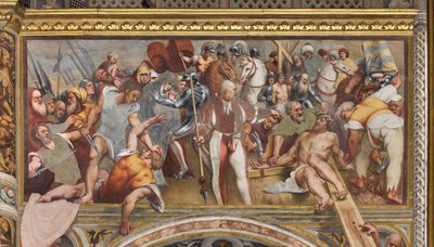Zentrales Kirchenschiff, Erster südlicher Spann, Christus ans Kreuz genagelt, Il Pordenone von Giovanni Antonio Pordenone