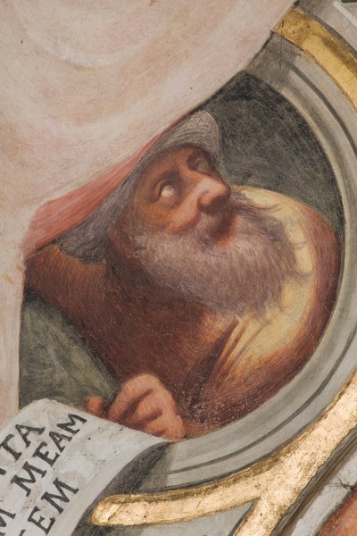 Zentrales Kirchenschiff, Erster südlicher Bogen, Il Pordenone 1520, Büste mit Prophet von Giovanni Antonio Pordenone