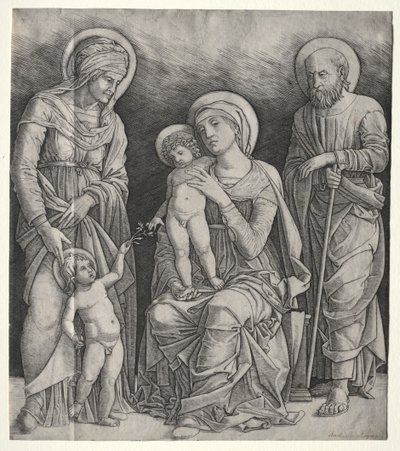 Heilige Familie mit St. Elisabeth und dem kleinen St. Johannes dem Täufer von Giovanni Antonio da Brescia