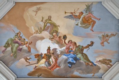 Triumph des Ruhms verkündet von der Ehre unter den Kardinaltugenden von Giovanni Battista Tiepolo
