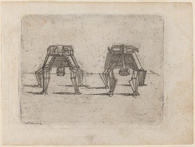 Zwei kubische Figuren mit ihren Händen auf dem Boden von Giovanni Battista Bracelli