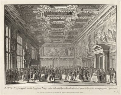 Empfang des Dogen von ausländischen Botschaftern in der Sala del Collegio, 1763-1766 von Giovanni Battista Brostoloni