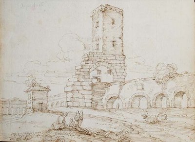 Figuren vor einem Aquädukt von Giovanni Battista Busiri