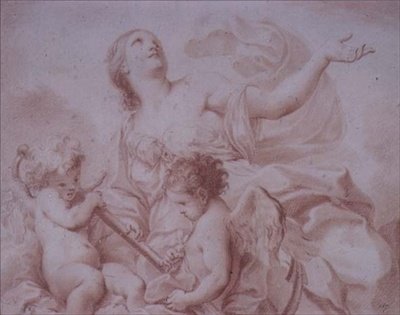 Figur der Hoffnung, mit zwei geflügelten Cupidos, die einen Anker halten von Giovanni Battista Cipriani