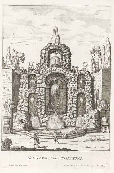 Brunnen mit Tauben in den Gärten der Villa Doria Pamphilj in Rom von Giovanni Battista Falda