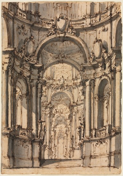 Entwurf für ein Bühnenbild: Innenraum eines Palastes mit Arkaden von Giovanni Battista III Natali