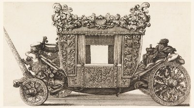 Seitenansicht der ersten Kutsche (1686) von Lord Castelmaine, gebaut 1686 von Andrea Cornely nach Ciro Ferri, 1687-1700 von Giovanni Battista Lenardi