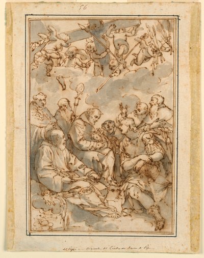 Erhöhung des Kreuzes und Heilige (Entwurf für ein Gemälde für die Kathedrale von Pisa) von Giovanni Battista Paggi
