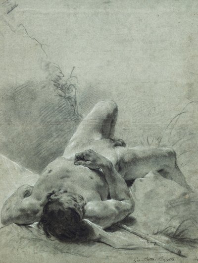 Ein nackter Jüngling, auf dem Rücken liegend, auf einer Bank von Giovanni Battista Piazzetta