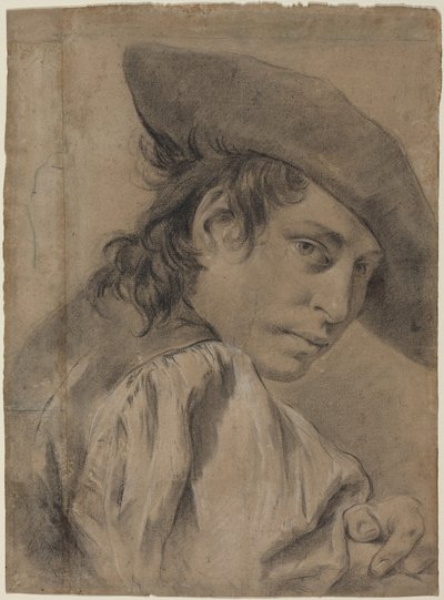 Ein junger Mann mit breitkrempigem Hut von Giovanni Battista Piazzetta