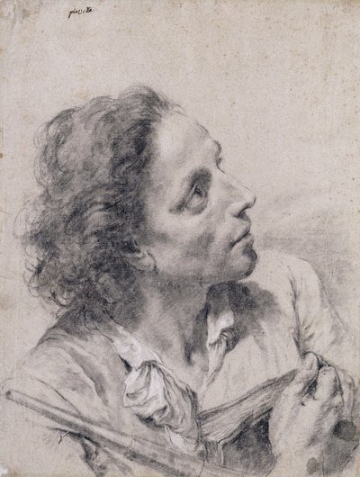 Ein Astronom, der ein Buch und ein Teleskop hält und nach rechts blickt von Giovanni Battista Piazzetta