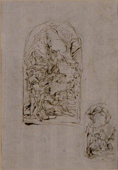 Skizzen für einen Altar mit der Heiligen Margareta von Cortona, dem Heiligen Sebastian und dem Heiligen Rochus (recto); Zwei Skizzen für einen Altar (verso) von Giovanni Battista Piazzetta