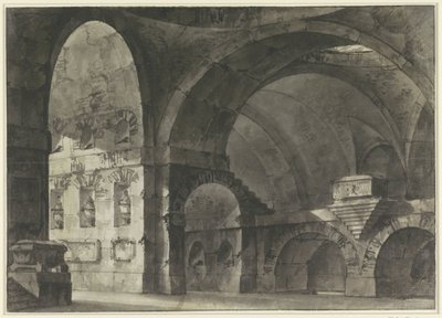 Innenraum eines großen antiken Gebäudes mit Tonnengewölben und einer Kuppelunterkonstruktion von Giovanni Battista Piranesi (attributed to)