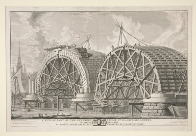Ansicht eines Teils der geplanten Brücke bei Blackfriars, London, im August 1764 von Robert Mylne, Architekt, graviert von Piranesi in Rom von Giovanni Battista Piranesi
