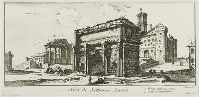 Bogen des Septimius Severus. 1. Tempel der Concordia. 2. Aufstieg zum Kapitolshügel, Tafel 13 aus Einige Ansichten von Triumphbögen und anderen Denkmälern von Giovanni Battista Piranesi