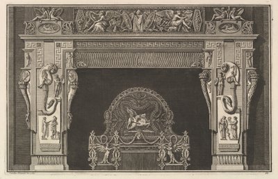 Kaminstück: Fries von Trophäen und geflügelten Siegen auf dem Sturz, mit Füllhörnern, ca. 1769 von Giovanni Battista Piranesi