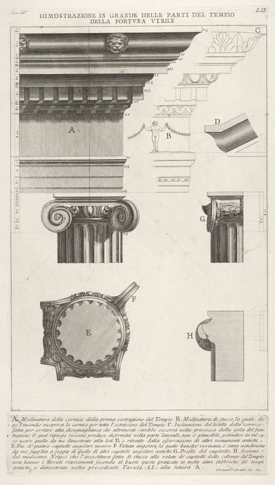 Gesims und Säule vom Tempel der Fortuna Virilis, aus ..., 1756 von Giovanni Battista Piranesi